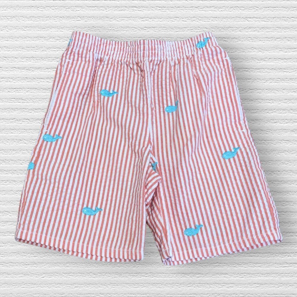 Kelly’s Kids 4-5 Blue Whale Orange Seersucker Shorts Classic Preppy